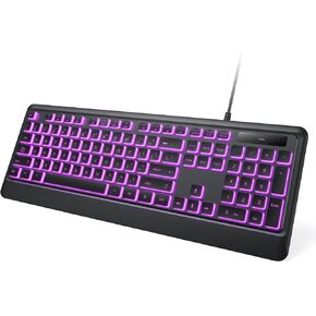 Backlit Computer Keyboards, Wired USB Lighted Computer Keyboards with 7-Color Backlit, Oversize Plug and Play, Waterproof, Quiet Keyboard Compatible for PC, Laptop (Medium)