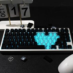 Mintcaps Keyboard Keycaps - 151keys White Shine Through Keycaps and Clear Transparent Key caps, 75 Percent Doubleshot PBT Side Printed Keycap for Mechanical Gaming Keyboards
