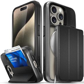 VENA vCommute for iPhone 15 Pro Wallet Case, [Military Grade Drop Protection] Flip Leather Cover Slot Card Holder with Kickstand - Blue