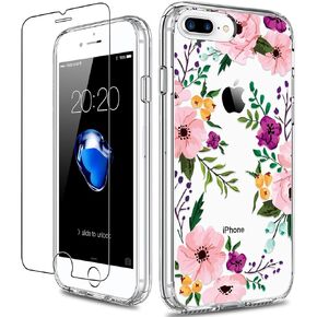 Giika for iPhone 8 Plus Case ، و iPhone 7 Plus Case مع حامي الشاشة ، واضحة في حالة وقائية شديدة التحمل ، فتيات الأزهار الصعبة مع TPU Cover Cover for iPhone 8 Plus ، Flowers Small in Kuwait