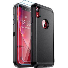 بالنسبة لحالة iPhone XR [حماية إسقاط الدرجة العسكرية] [واقي شاشة زجاجي مقسى] [360 درجة مقاوم للغبار الكامل] [عازف الصدمات الشاق]