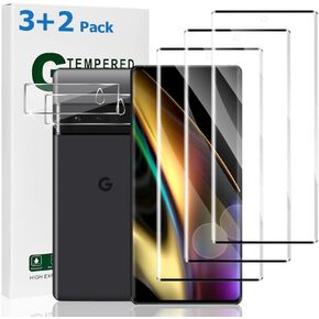 3+2 Pack Pixel 6 Pro Screen Protector with Camera Lens Protector,9H Hardness Tempered Glass,3D Full Coverage,Fingerprint Compatible,Free of bubbles, For Google Pixel 6 Pro 5G 6.7 Inch