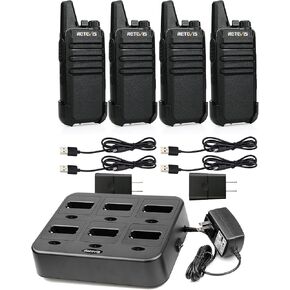 Retevis RT22 Two Way Radio(4 Pack) Bundle with Six-Way Charger(1 Pack),Portable 2 Way Radio Long Range Rechargeable,Handsfree Walkie Talkie for Adults Cruise Hiking Hunting Skiing