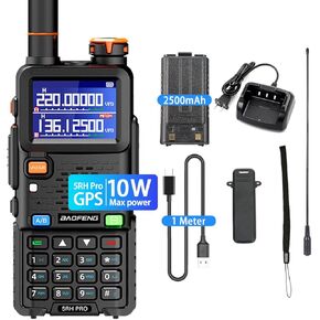 BAOFENG 5RH Pro GPS Handheld Radio Multi-Band USB-C Charging Radio Copy Frequency 640 Channels Walkie Talkie 10W High Power APRS Radio for Adult