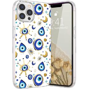 Compatible with iPhone 13 Case - Fantasy Blue Gold Evil Eye Case Slim TPU Shockproof Protective Cover for Women Girls