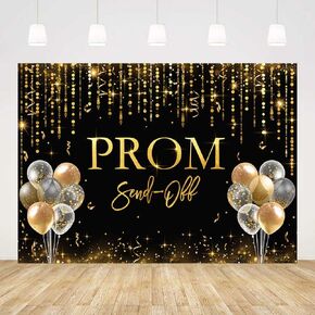 7x5ft Prom 2024 Backdrop Gold Black Prom Send Off Backdrop Prom Send Off Decorations Graduation Prom Night 2024 Party Backdrop Prom 2024 Decorations Banner