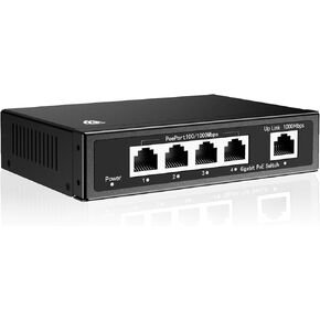 4 Port Gigabit PoE Switch with a Uplink Gigabit Port, 1000 Mbps Unmanaged Ethernet Switch with 65W Total Power, Metal Casing, Plug and Play, Desktop or Wall-Mount, networkswitch4 Port
