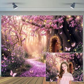 7x5 ft Enchanted Forest Backdrop Fairy Tale Enchanted Magic Garden Wonderland Floral Butterfly Background for Kids Girl Baby Shower Birthday Party Decoration Studio Photography Banner Booth Props