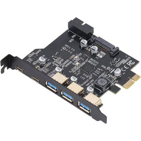 PCIe to USB 3.2 Gen 1 Card with 5 Gbps Bandwidth 5 USB Ports, 3 USB Type A and 2 USB Type C Ports, PCI Express Expansion Card for Win for Linux for OS X PC