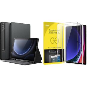 JETech Samsung Galaxy Tab S9 FE+ / S9 FE Plus 12.4-Inch Slim Folio Stand Case and Tempered Glass Screen Protector Bundle