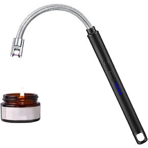 Candle Lighter,Electric Lighter Rechargeable Lighter with Hanging Loop,Plasma Lighter Windproof Lighter for Candle Cooking BBQs Fireworks(Black)