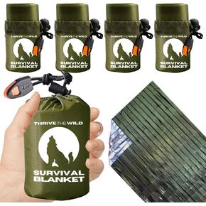 Next-Gen 4-Pack Ultra-Durable Emergency Blankets - Extra-Thick, Waterproof Mylar with Whistles, Storage Pouches - Ideal for Camping, Hiking & Survival Gear
