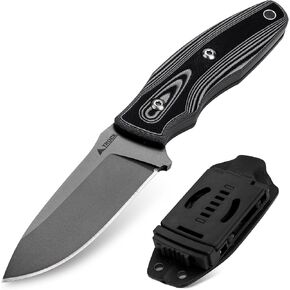 Fixed Blade Knife with Sheath, 3.62" Drop Point D2 Blade Titanium Plating Camping Hiking Hunting Knife for Men Women G10 Handle Outdoor Ultra Sharp
