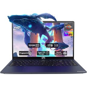 15.6 FHD Business Laptop, 6-Core AMD Ryzen 5 3500U(Beat i5-1135G7, up to 3.7GHz), 32GB RAM, 1TB SSD, Fingerprint, Backlit Keyboard, 2 Years Warranty, 90 Days Return, WiFi 5, Win 11 (Renewed)