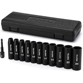 15 Pieces 1/2-Inch Drive Shallow 12-Point Metric Impact Socket Set, Cr-V, 11mm to 32mm, Drill Socket Adapter 1/2"