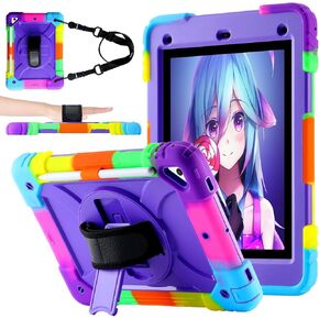 Case for iPad 9.7 6th/5th Gen, Air 2, Pro - Rugged Protective Cover with 360° Rotating Stand, Shoulder & Hand Strap, Pencil Holder (Black+Yellow Green) in Saudi Arabia