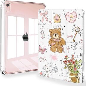Feams Case for iPad Mini 7 A17 Pro 2024 Case, Slim Lightweight Trifold iPad Mini A17 Pro Case 8.3 Inch 2024 Clear Back Transparent Cover with Pencil Holder & Auto Sleep, Purple Flowers