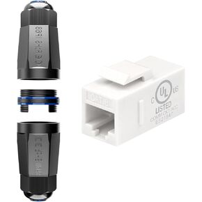 VCE UL Listed CAT6 RJ45 Keystone Jack Inline Coupler 5-Pack with Blank Waterproof Keystone Coupler Box IP68 5-Pack