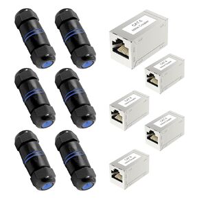 VCELINK CAT6 Waterproof RJ45 Coupler IP68 Short Profile 6-Pack with CAT6 RJ45 Coupler Shielded 5-Pack