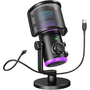 ميكروفون للألعاب Fifine مع مجموعة مرشح البوب ​​، MIC تدفق USB للبودكاست مع إلغاء الضوضاء ، وصندوق كتم ، حزمة مع شاشة البوب ​​مع شبكة معدنية ، الزجاج الأمامي لـ PS4/PS5 Discord YouTube (AM6+U1)