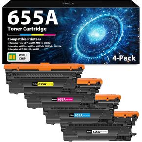655A Toner Cartridge (with Standard Chip) Replacement for HP 655A CF450A CF451A CF452A CF453A Toner for Color Laser Enterprise M652n M652 M653dn M653x M653 MFP M681dh M682z Printer, 4 Pack