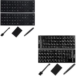 Thai Keyboard Stickers White Letter/Black Background and Replacement English Keyboard Sticker with White Font on Black Background Universal for Laptop Desktop Computer,Matte English Keyboard Sticker