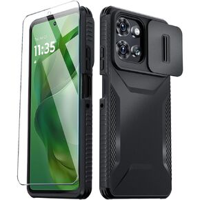 Compatible with Motorola Moto G 5G 2025 Case with Slide Camera Cover+Screen Protector,Military Grade Drop Protection,Heavy Duty Rugged Shockproof Phone Cover,Black