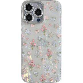 Cute Tulip Flowers Bow Shell Pattern Phone Case Compatible with iPhone Case (White,for iPhone 14)