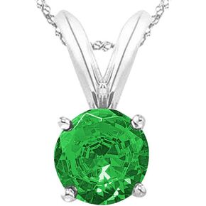Houston Diamond District 1/2-5 Carat Round Emerald 4 Prong Pendant Necklace (AAA Quality) W/ 16" Gold Chain