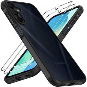 ivoler 3-in-1 Case for Samsung Galaxy A16 5G with 2 Pack Tempered Glass Screen Protector, [Military Grade Protection] Matte Thin Slim Phone Bumper Cover Hard Back [Anti-Scratch] [Non-Yellowing]-Black