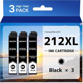 212 XL High Yield Remanufactured for Epson 212 Black Ink 212 T212 T212XL Ink Cartridges for Epson WF-2850 WF-2830 XP-4100 XP-4105 Ink Cartridges (3 Black Pack)