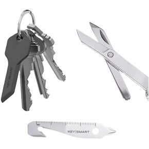 KeySmart MultiTool - 5-in-1 Multi-Purpose Keychain Tool Bundle with Safe Box Cutter - Safe Package Opener with Finger Protection and NanoScissors - Mini Portable Foldable Keychain Scissors