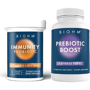 BIOHM Prebiotic Fiber Supplement - 4 Dietary Prebiotic Fiber That Nourishes Good Bacteria and Helps Improves Gut Health & Immune System - Includes Inulin & Apple Pectin Powder - (60 Capsules)…