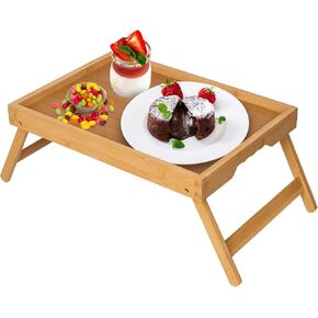Bed Tray Table with Folding Legs,Bamboo Breakfast in Bed for Kitchen Serving Tray,Sofa,Eating,Used As Laptop Desk Snack Tray (Bamboo, Medium)