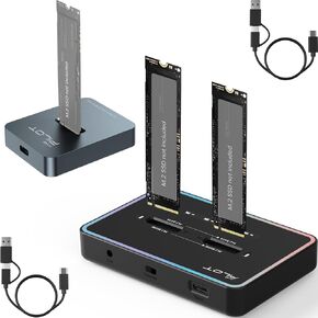 M.2 Duplicator Cloner Dual-Bay Offline USB C to NVME SATA Docking Station, M.2 NVMe & SATA SSD Docking Station, Size 22110 2280 2260 2242 2230 Enclosure - Pilot NN/SS RGB + Pilot SD03 Alloy