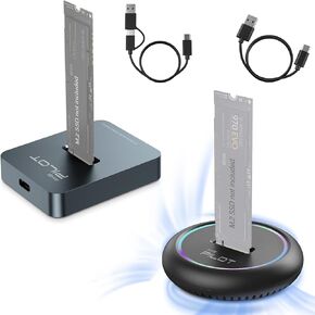 M.2 NVMe & SATA to USB C Docking Station, M.2 SSD to USB A C Reader Adapter for Both M Key & B+M Key NVMe PCIE and SATA NGFF SSD Dock, Size for 22110 2280 2260 2242 2230 RGB Light Enclosure