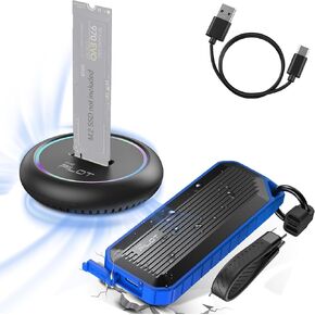 M.2 NVMe & SATA to USB C Docking Station & Enclosure, M.2 SSD to USB A C Reader Adapter for Both M Key & B+M Key NVMe PCIE and SATA NGFF SSD Dock, Size for 22110 2280 2260 2242 2230 RGB Light
