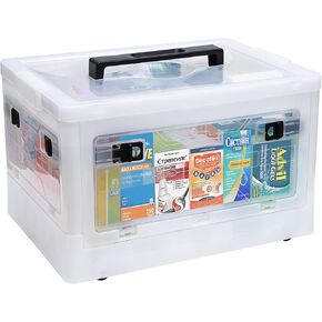 20 QT Plastic Storage Bins with Lids, Folding Storage Box with Removable Tray for Art Supply Craft Organizers, Sewing, Bead, Tool, Toy, Clear Storage Container with Wheels and Handle