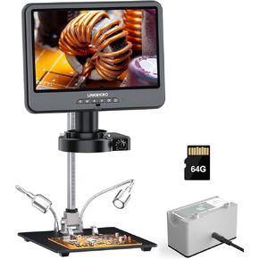 LM208S 4K HDMI Digital Microscope 10.1'' with Ring Light, 3840P UHD Video, 1500X 4K 30FPS Electronic Microscope Camera for Soldering, 12.6'' Stand, 64G