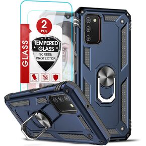 LeYi for Samsung Galaxy A03S Phone Case, Samsung AO3S Case with [2 Pack] Screen Protector, [Military-Grade] Magnetic Ring Kickstand Protective Phone Case for Galaxy A03S (6.5 Inch), Black