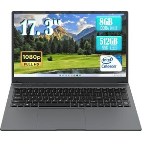 17 inch Laptop, 8GB DDR4 RAM 512GB SSD, Intel Celeron N5095(up to 2.9Ghz), Computers with Win 11, 1920 x 1080 Display, Type-C, WiFi