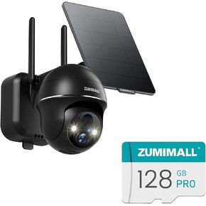 ZUMIMALL Solar Security Cameras Wireless Outdoor, 360° View Outdoor Camera Wireless Solar Powered,2.4G WiFi, 128GB SD Card for Security Cameras