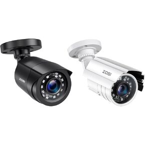 ZOSI 2 x 2MP 1080p HD Home Security Camera Outdoor Indoor, 1920TVL Hybrid 4-in-1 (HD-CVI/TVI/AHD/CVBS) Surveillance CCTV Camera, IR Night Vision, Wide View Angle, Weatherproof Bullet Camera