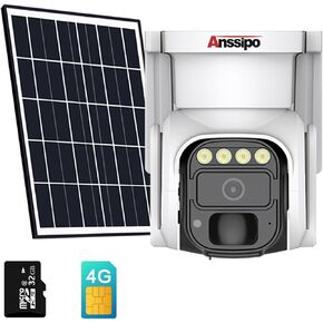 4G LTE Cellular Security Camera, Solar Camera Outdoor Wireless No WiFi Security Camera, Dual Lens 360°Live View, 2K Color Night Vision, PIR Motion & Alerts, 2 Way Talk (32G SD & SIM Card Included)