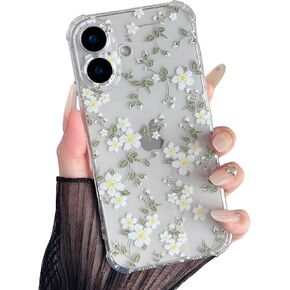 ZTOFERA for iPhone 16 Phone Case Clear, Cute Flower Pattern for Women Girls Phone Cover 4 Corners Thickened Slim TPU Bumper Anti-Drop Protective Case for iPhone 16, Pink Flower in Kuwait