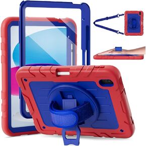 for iPad (A16) 11th/10th Generation Case 2025/2022 (11″/10.9″), Sturdy Heavy Duty Full-Body Shockproof Protective Case with Screen Protector, Rotating Stand, Hand/Shoulder Strap -Pink