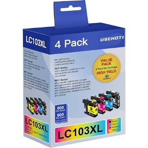 LC103XL Compatible for Brother LC103 Ink Cartridges LC101 High Yield Work with Brother MFC-J870DW MFC-J6920DW MFC-J450DW MFC-J6520DW Printer (Black Cyan Magenta Yellow, 4 Pack)