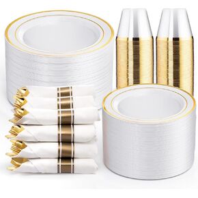WELLIFE 350Pcs Silver Plastic Plates for 50 Guests,Plastic Plates for Party and Wedding,Plates and Napkins Party Supplies,Plastic Plates Disposable,Including Party Plates and Cups and Napkins Sets