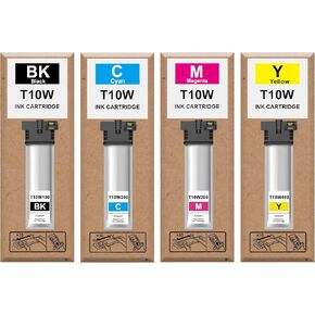 Remanufactured High Capacity T10W Ink Cartridge T10W T10W100 T10W200 T10W300 T10W400 Ink Set Compatible with Workforce Pro WF-C5390 WF-C5890 Color Printers(T10W, Black Cyan Magenta Yellow)