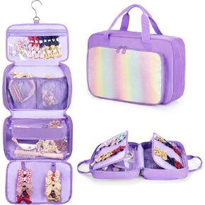 Hanging Hair Accessories Organizer, Hair Bow Holder for Bay Girls, Travel Hair Storage Hook Bag For Hair Clips, Hair Ties, Headbands, Scrunchies, Purple (Bag only)